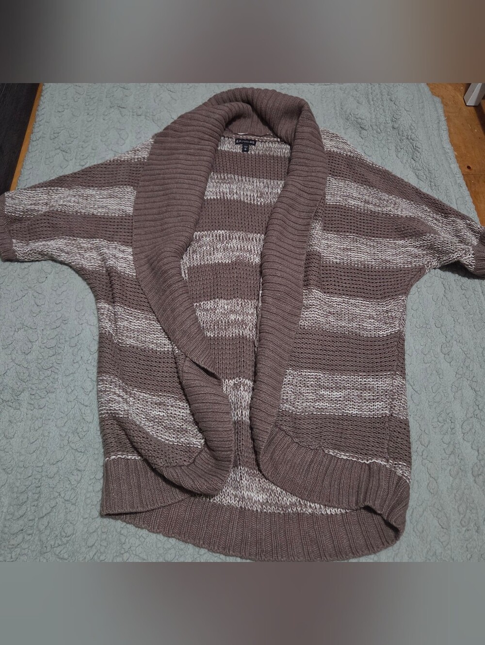 Express Shawl Collar Striped Cardigan - Taupe & Cream